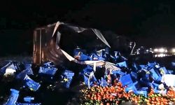 Eskişehir karayolunda meyve yüklü tır devrildi