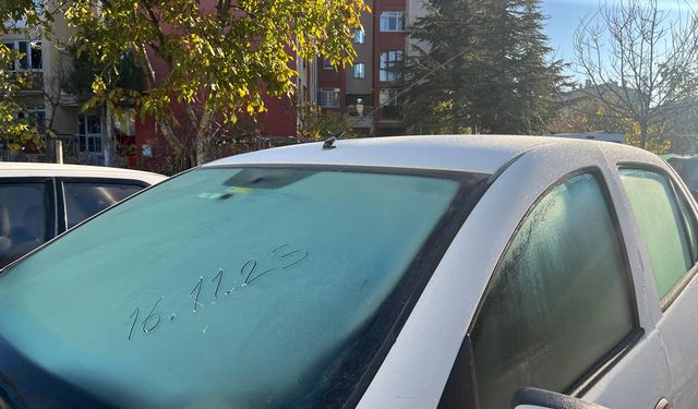 Eskişehir'de kırağı araç camlarını kapladı