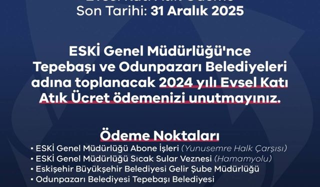 Evsel katı atık ödeme takvimi başlıyor