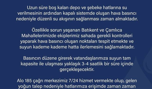 ESKİ’den Batıkent ve Çamlıca için su açıklaması